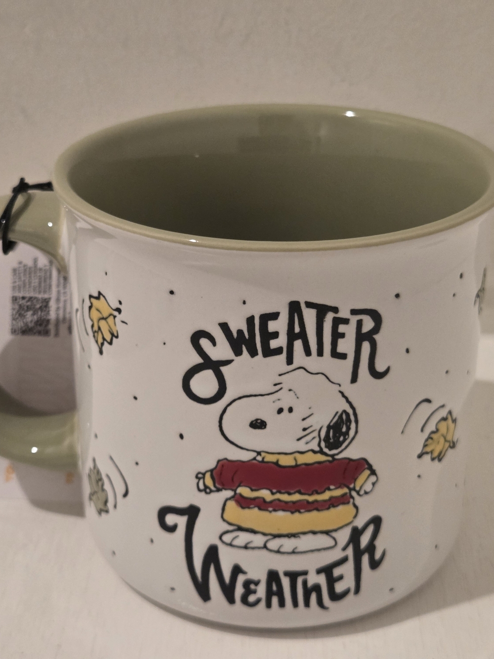Peanuts Snoopy 'Sweater Weather' Mug in Sage, White, Red, Yellow